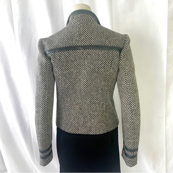 MICHAEL KORS BLACK WHITE COAT WOOL JACKET FULLY LINED LEATHER WOMEN SIZE 4 - Picture 3 of 6